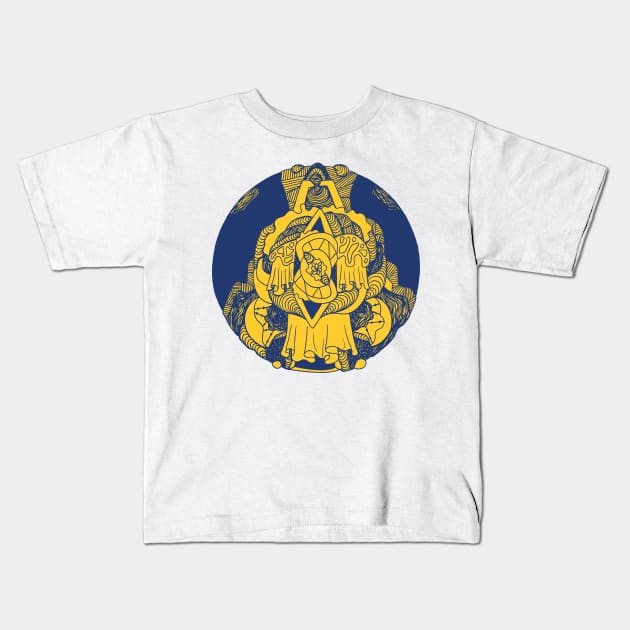 Navy Gold Circle of Ornament Kids T-Shirt by kenallouis